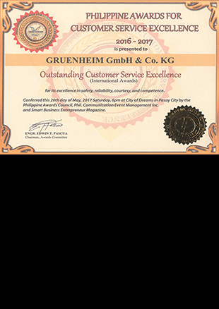GRUENHEIM – OUTSTANDING CUSTOMER SERVICE EXCELLENCE GRUENHEIM – OUTSTANDING CUSTOMER SERVICE EXCELLENCE